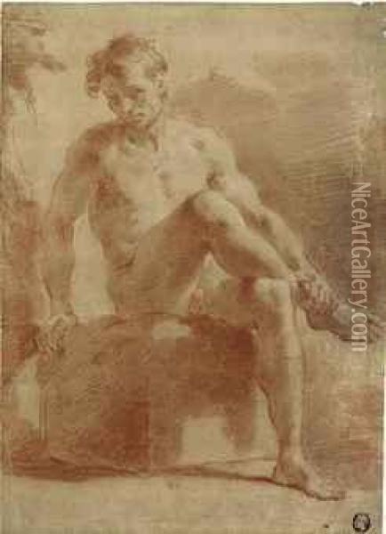 A Seated Male Nude Oil Painting - Gaetano Gandolfi