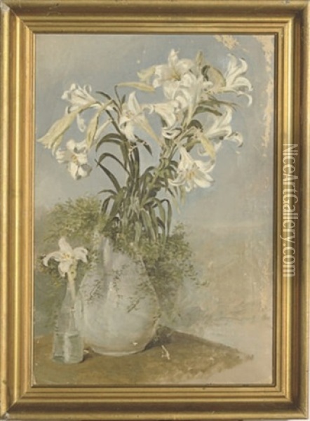 Still Life Of White Lilies In A Vase (+ 5 Others; 6 Works) Oil Painting - Conrad Wise Chapman