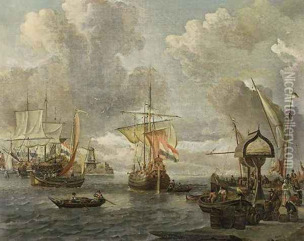 View of a Harbour on the Zuiderzee 1680s Oil Painting - Abraham Storck