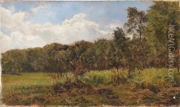 A Clearing On The Outskirts Of The Forest Oil Painting - Janus la Cour