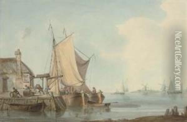 Unloading Barrels Onto The Quayside Oil Painting - William Anderson