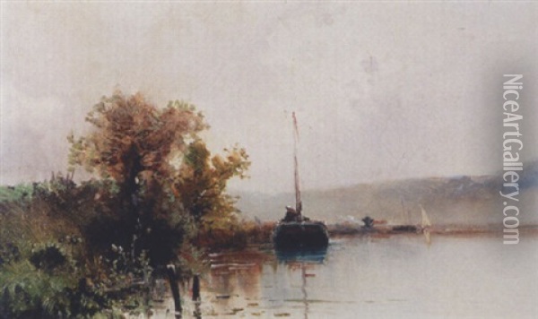 Uferlandschaft Mit Boot Oil Painting - Emile Godchaux