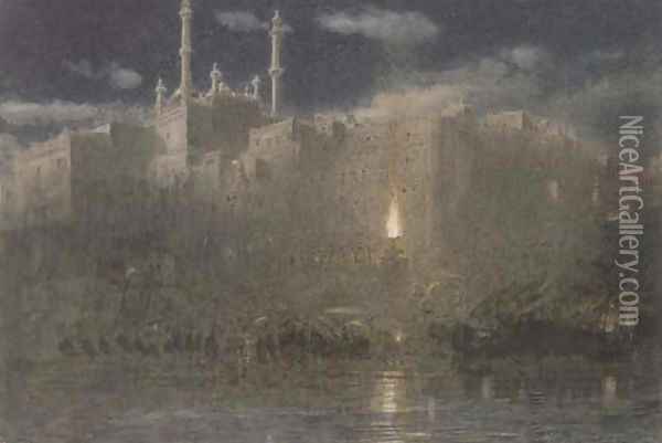 Benares at Night Oil Painting - Albert Goodwin
