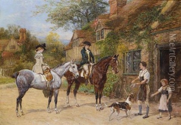 A Chat With The Blacksmith Oil Painting - Heywood Hardy