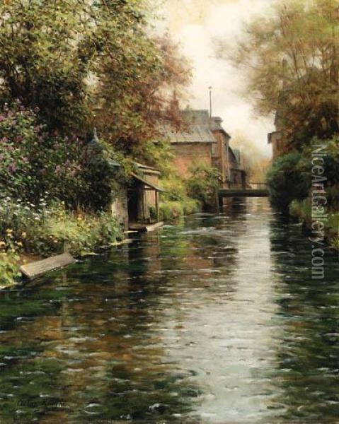 Houses Along A Canal Oil Painting - Louis Aston Knight