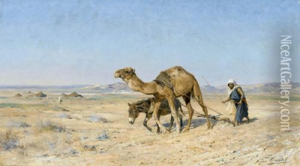 Steppenlandschaft Mit Beduine Und Dromedar Oil Painting - Eugene-Alexis Girardet
