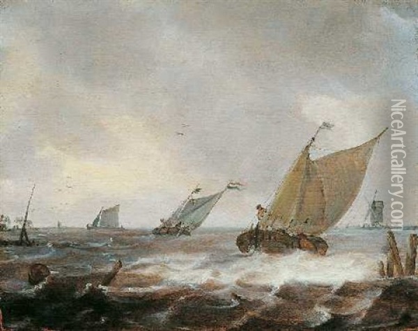 Seelandschaft Mit Schiffen Oil Painting - Julius Porcellis