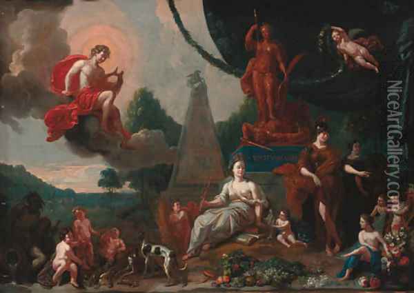 An allegory of the Fruits of Peace with Haarlem in the distance Oil Painting - Dirck Maas