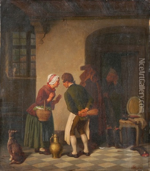 Interieur Mit Plaudernden Dienstboten Oil Painting - Friedrich Moritz Wendler
