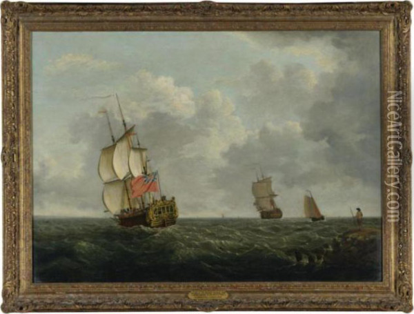 Capture Of The Chausey Islands, 1756, With A British Squadron In The Gulf Of St. Malo Oil Painting - Francis Swaine