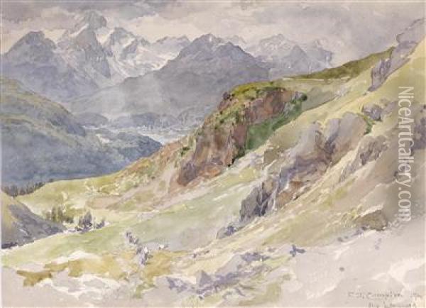 Der Alp Languard Mit Piz Palu Und Bernina Massiv Oil Painting - Edward Theodore Compton