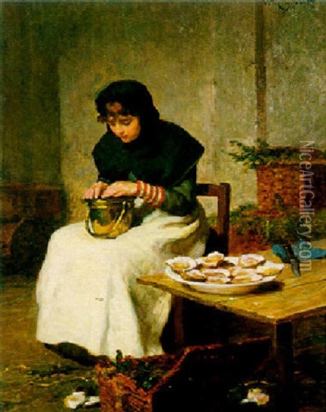 Preparing The Oysters Oil Painting - Victor Gabriel Gilbert