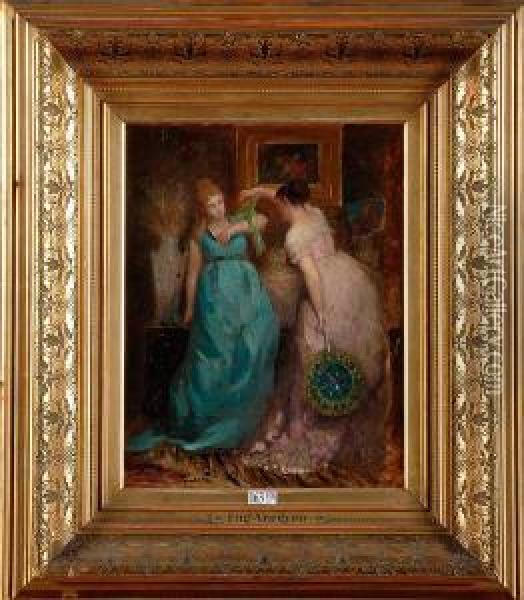 Deux Elegantes Au Perroquet Oil Painting - Eugene Verdyen