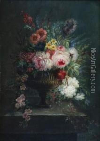 Bouquet De Fleurs Sur Un Entablement Oil Painting - Victor Louis Vincelet