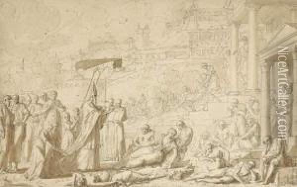 Monseigneur De Belzunce, Eveque De Marseille, Se Devouant Pour Les
 Pestiferes De Marseille En 1720 Oil Painting - Louis-Felix De Larue
