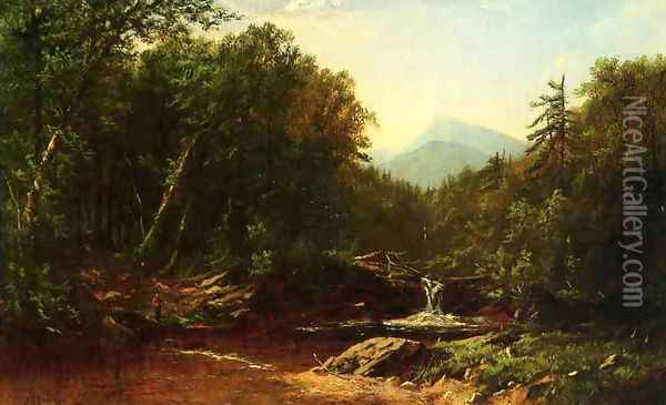 Fisherman by a Mountain Stream Oil Painting - Alfred Thompson Bricher