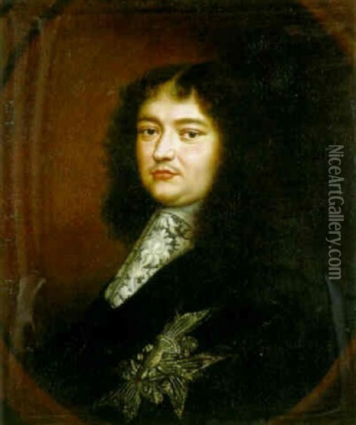 Portrait Of Count Louvois, In Black Brocade Coat And Lace Reuff Oil Painting - Claude Lefebvre