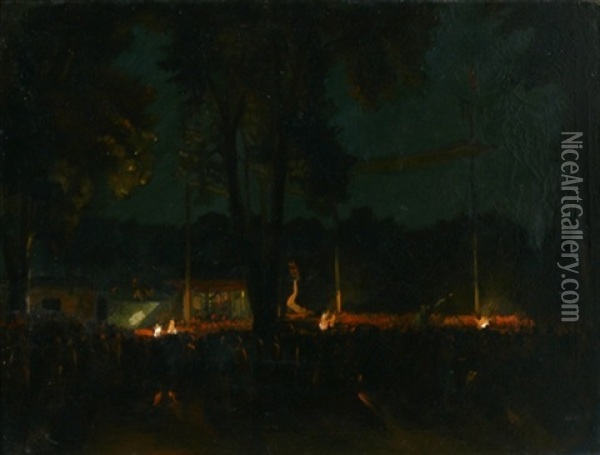 Nachtliche Veranstaltung Im Wald Bei Feuerschein Oil Painting - Amandus Faure