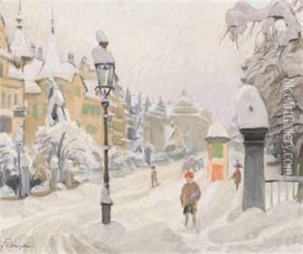 Pilatusstrasse Im Winter Oil Painting - Franz Jakob Elmiger