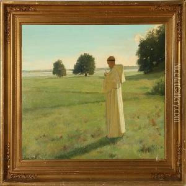 A Monk On A Mark Oil Painting - Agnes Slott-Mrller