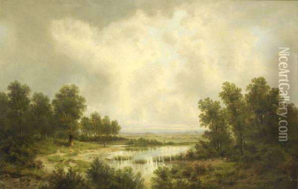 Weite Baumlandschaft Mit Moorsee Oil Painting - Dietrich Langko