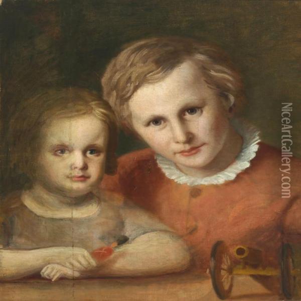 Portrait Of The Brothers Axel And Oscar Wanscher As Children Oil Painting - Theodor Gustav Wegener