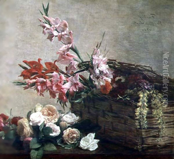 Gladioli and Roses Oil Painting - Ignace Henri Jean Fantin-Latour