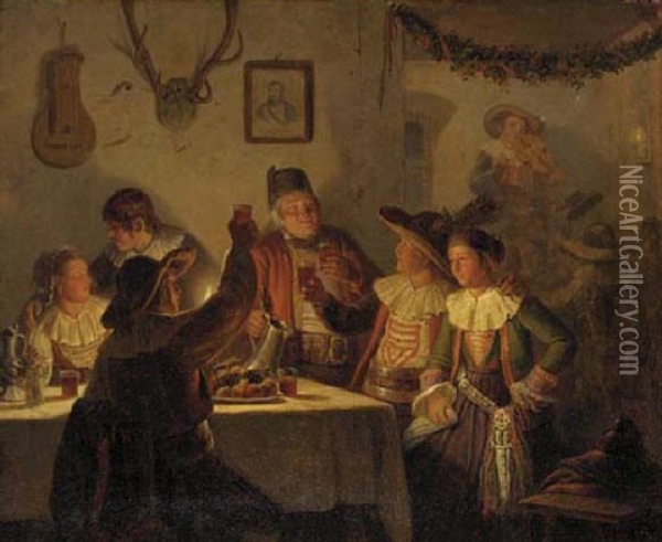 Carousing In The Tavern Oil Painting - Carl Friedrich Moritz Mueller