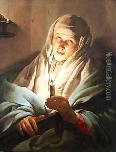 A Woman with a Candle and Cross Oil Painting - Hendrick Ter Brugghen