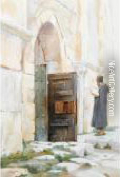 Entrance To The Virgin's Tomb, Jerusalem Oil Painting - Theodore Jacques Ralli