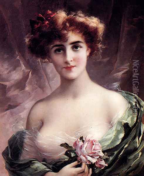 The Pink Rose Oil Painting - Emile Vernon