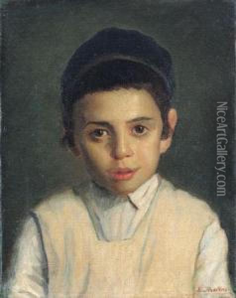 Portrait Of A Boy Wearing Tzitzit Oil Painting - Lazar' Leibovich Krestin