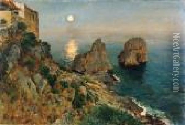 Capri, Tramonto Ai Faraglioni Oil Painting - Antonino Leto