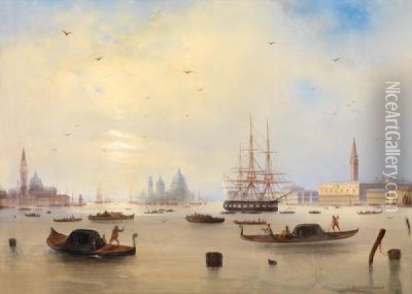 Blick Aufvenedig Mit San Giorgio Maggiore Und Santa Maria Della Salute Oil Painting - Carlo Bossoli