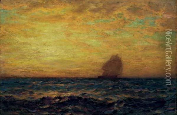 A Ship At Sunset Oil Painting - James Gale Tyler