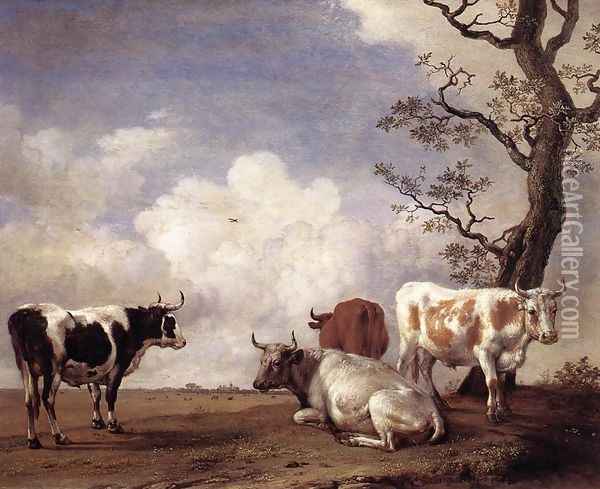 Four Bulls Oil Painting - Paulus Potter