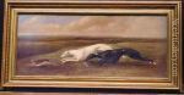 Two Greyhounds Coursing A Hare Oil Painting - John Nost Sartorius