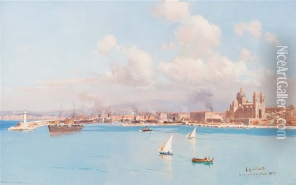 Le Bassin De La Joliette Vu De La Major Oil Painting - Joseph Garibaldi