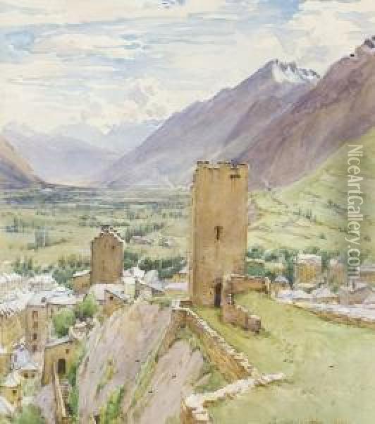 Ruined Alpine Castle Oil Painting - Nelson Ethelred Dawson