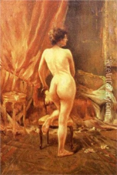 Interior Scene With Female Nude Oil Painting - Jose Maria Bracho Murillo