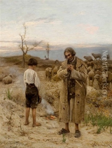 Schafer Am Lagerfeuer Oil Painting - Wilhelm Bernatzik