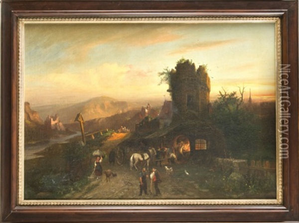 Beim Hufschmied Oil Painting - Franz Adolf Christian Mueller