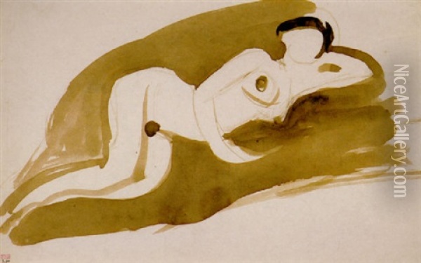 Femme Nue Allongee Sur Le Cote Gauche, La Tete Appuyee Sur La Main Gauche Oil Painting - Amedeo Modigliani