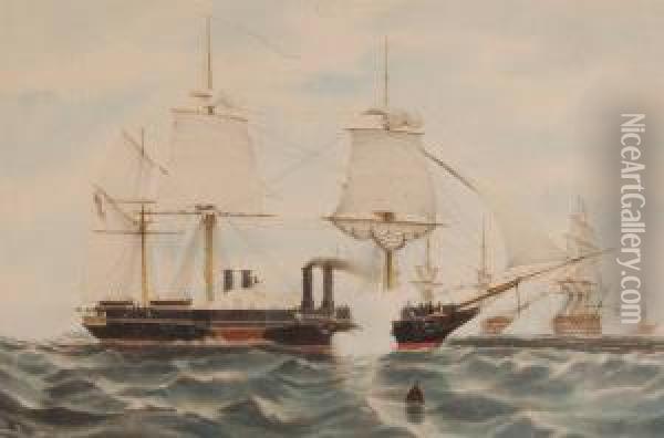 Hm War Steam Frigate The Terrible Oil Painting - Henry Papprill