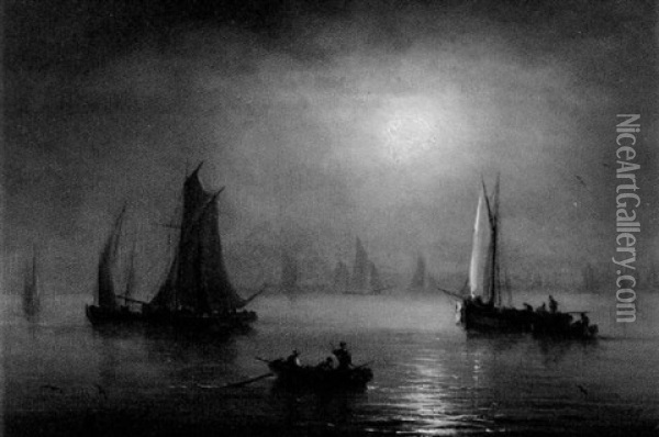 Harbor Fishing Night Oil Painting - Henriette Gudin