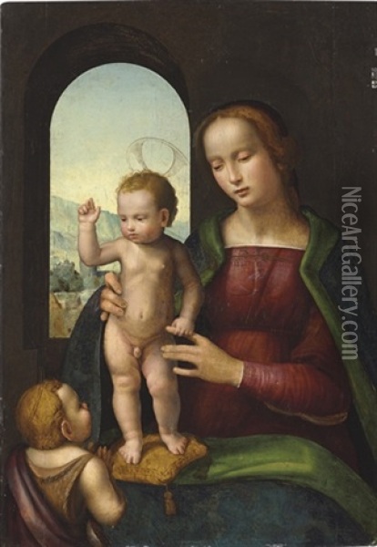 The Madonna And Child With The Infant Saint John The Baptist Oil Painting - Ridolfo del Ghirlandaio