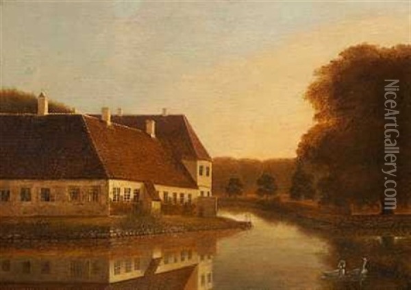 Herregarden Weilegaard Pa Fyn Oil Painting - Frederik Michael Ernst Fabritius de Tengnagel