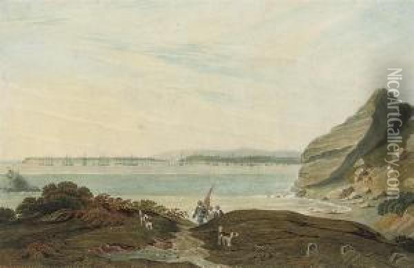 The Torbay Fleet Lying Off Bloxham Oil Painting - William Henry Pyne