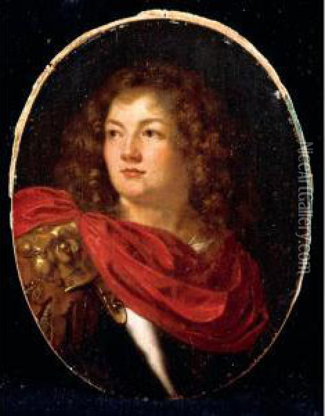 Portrait Of A Gentleman, Head And Shoulders, Wearing Classical Armour Oil Painting - Arie de Vois