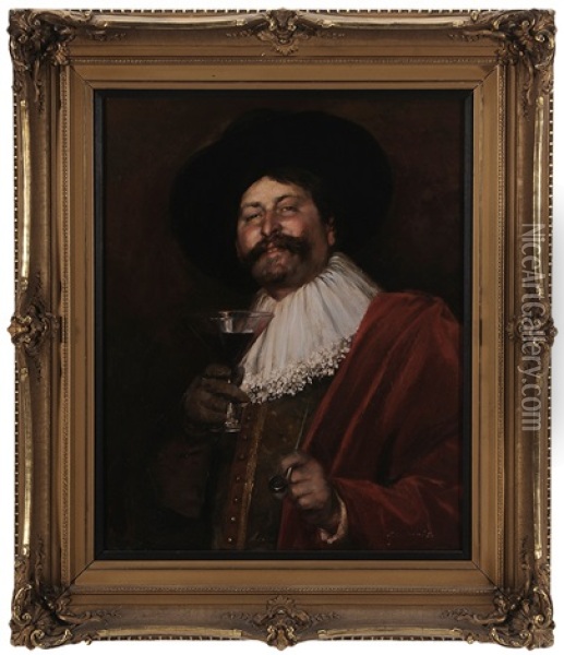 Cavalier With Wine Oil Painting - Alex De Andreis